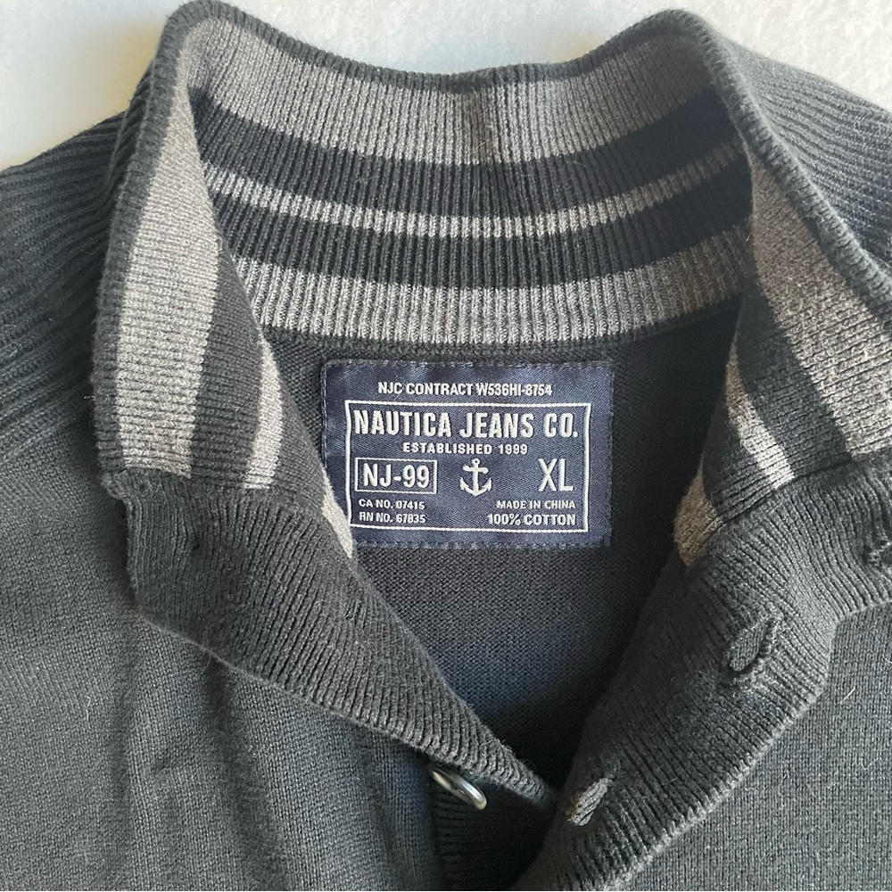 Nautica Jeans Co. Black Button-Neck Cotton Henley Sweater Minimalist, size XL - Picture 2 of 5